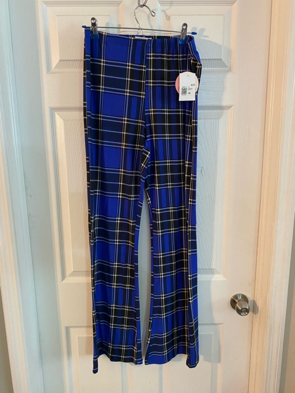 SHEIN Blue and Black Plaid Wide-Leg Trousers